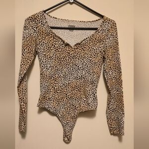 PINK Stylishly Faded Victoria's Secret Animal Print V-Neck Bodysuit XS